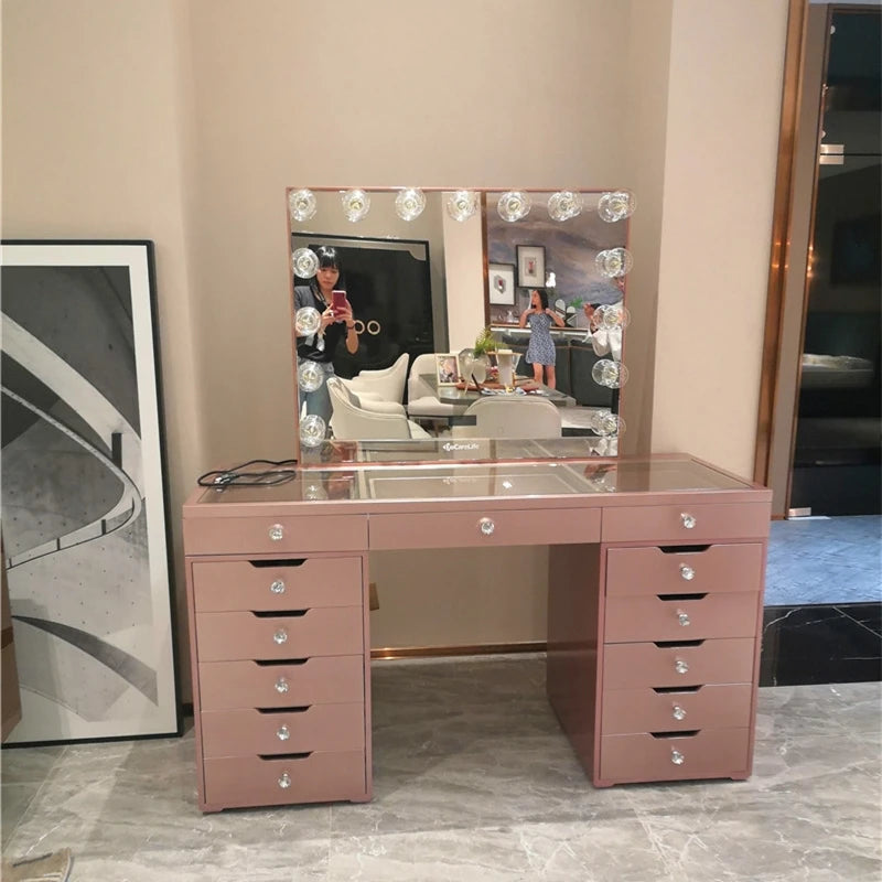 stock in U.S.rose gold dressing table vanity table with mirror led speaker California king bedroom furniture